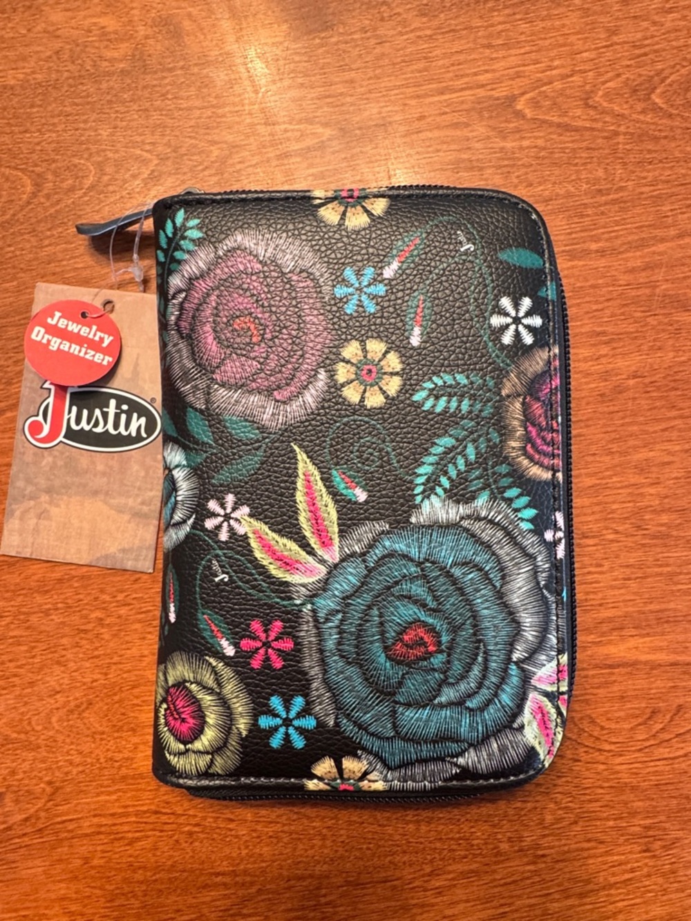 Justin Boots Black Teal Floral Jewelry Organizer